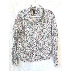 Lucky Brand Junior's Size Large Floral Button Down Shirt 100% Cotton Summer Wear
